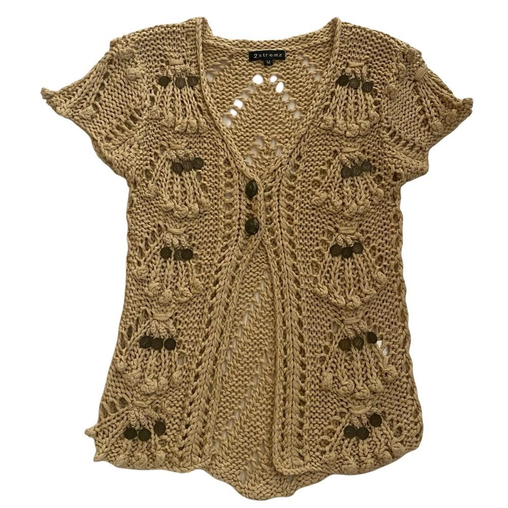 Y2K 2xtremz Coin Embellished Knit Short Sleeve Sweater Size M